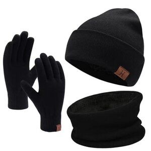 Winter Beanie Scarf Gloves Set Men Women Touchscreen Knit Fleece Lined Warm